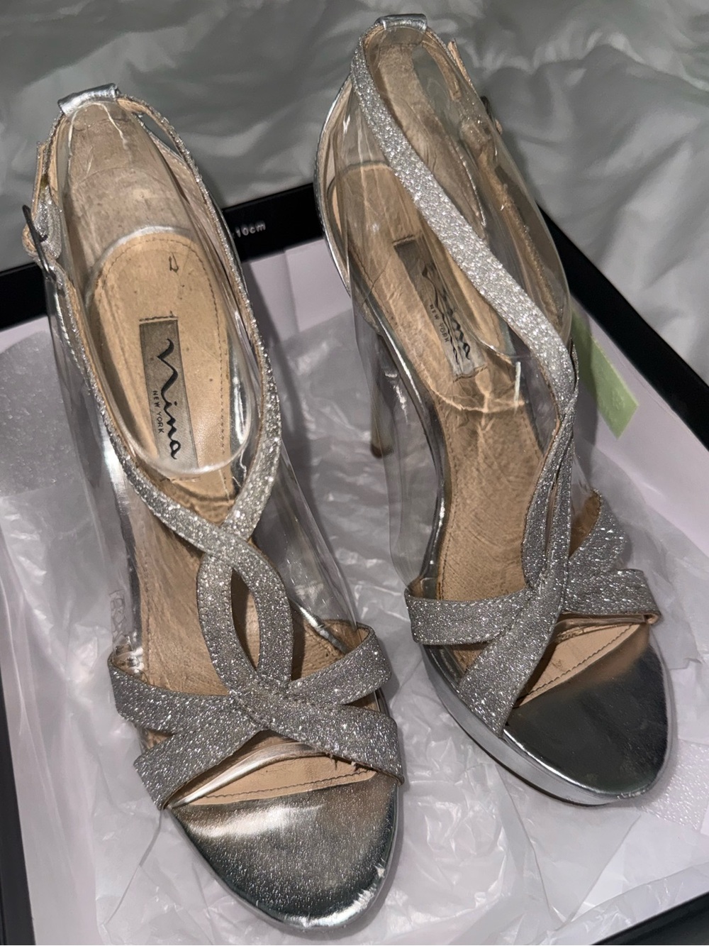 Nina Silver Glitter Strappy Heels